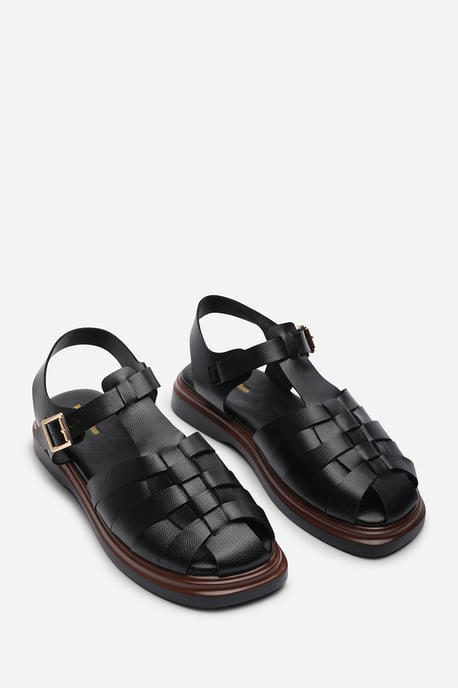 Where's That From Womens Chime Fisherman Flatform Black Sandal - Image 4