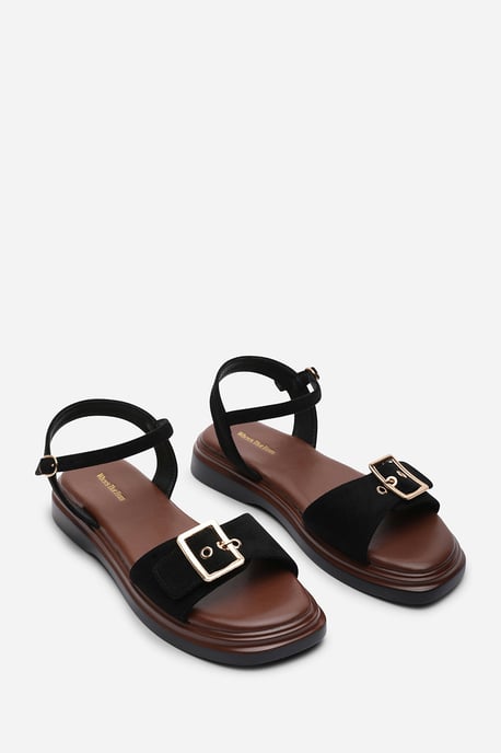 Where's That From Womens Coastal Front Buckle Flatform Black Suede Sandal - Image 4