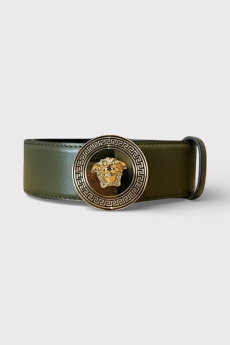 Versace Men's Medusa Logo Calf Leather Belt Olive-Black Size 105 - Image 1