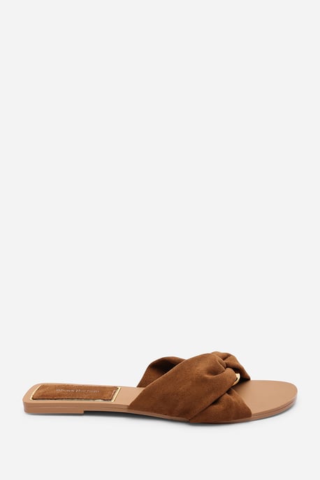 Where's That From Womens Lavina Knot Detail Cognac Suede Slide On Sandal - Image 2