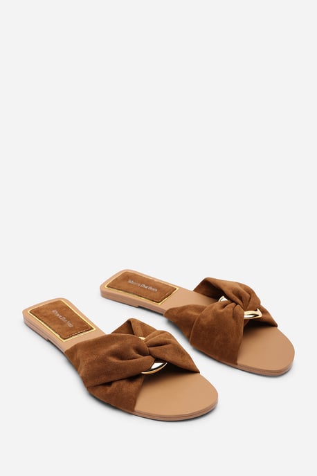Where's That From Womens Lavina Knot Detail Cognac Suede Slide On Sandal - Image 4