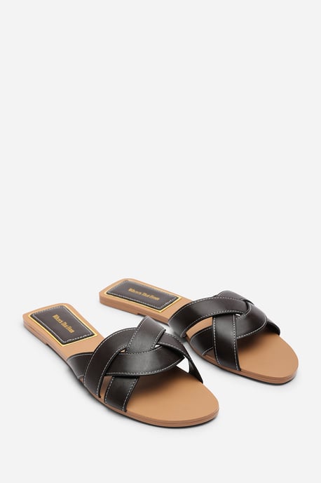 Where's That From Womens Elvira Braided Dark Brown Slide On Sandals With Contrast Stitching - Image 4