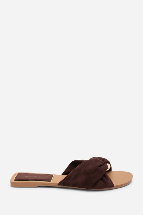 Where's That From Womens Lavina Knot Detail Dark Brown Suede Slide On Sandal - Image 2
