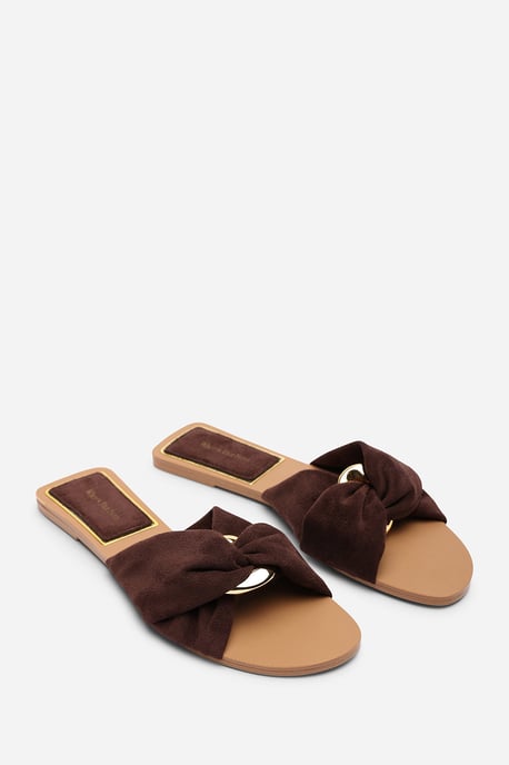 Where's That From Womens Lavina Knot Detail Dark Brown Suede Slide On Sandal - Image 4