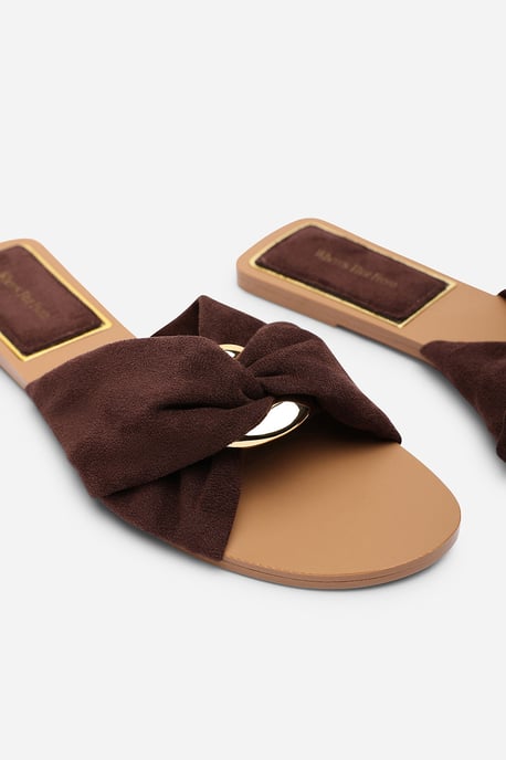 Where's That From Womens Lavina Knot Detail Dark Brown Suede Slide On Sandal - Image 5