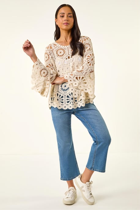 Petite Crochet Flare Sleeve Top - Image 2