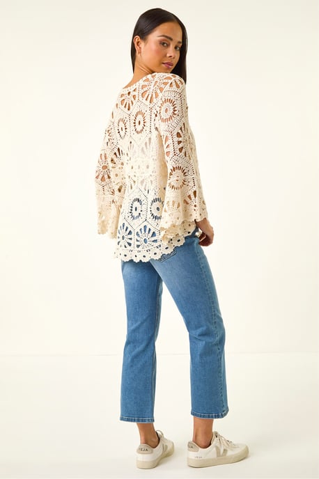 Petite Crochet Flare Sleeve Top - Image 3