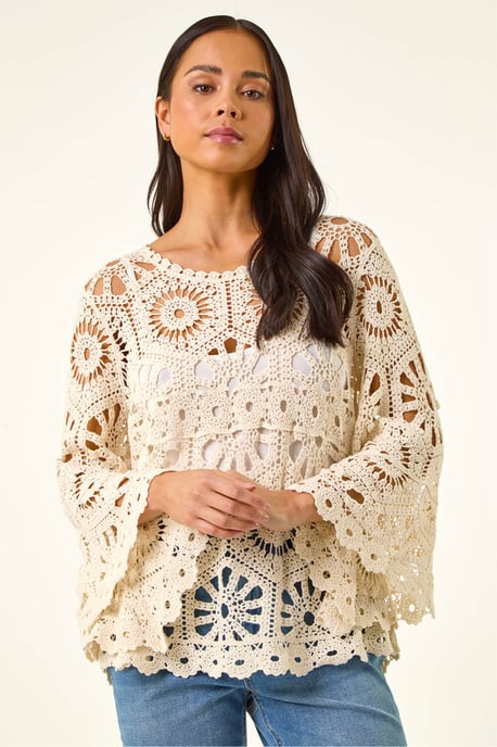 Petite Crochet Flare Sleeve Top - Image 4
