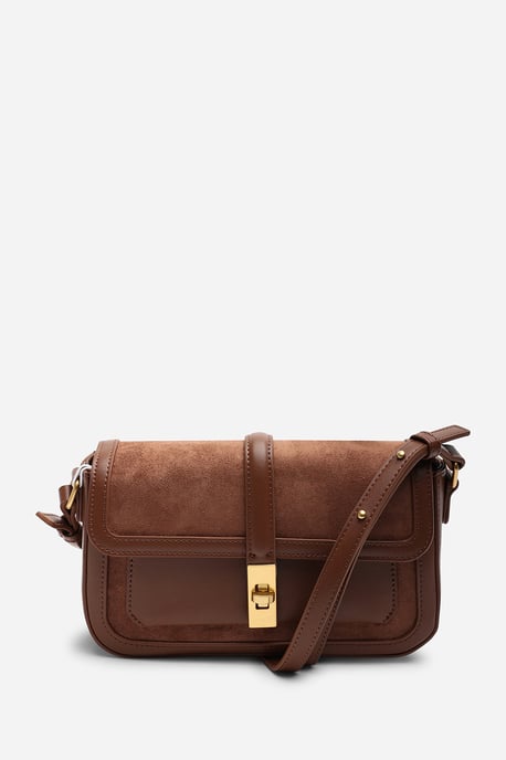 Where's That From Womens 'Coral' Suede Structured Shoulder Bag with Gold Lock - Image 2