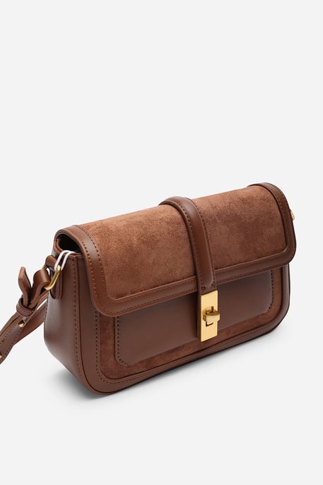 Where's That From Womens 'Coral' Suede Structured Shoulder Bag with Gold Lock - Image 3