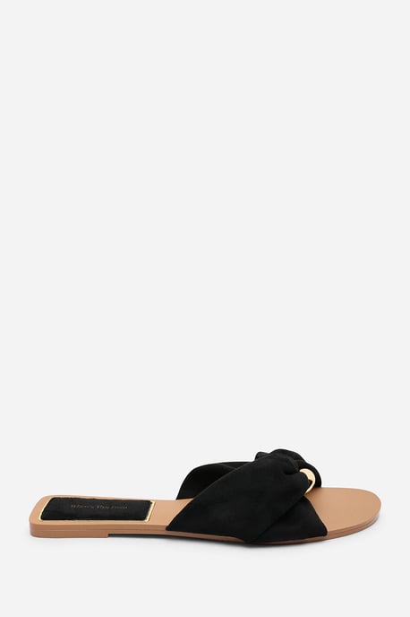 Where's That From Womens Lavina Knot Detail Black Suede Slide On Sandal - Image 2