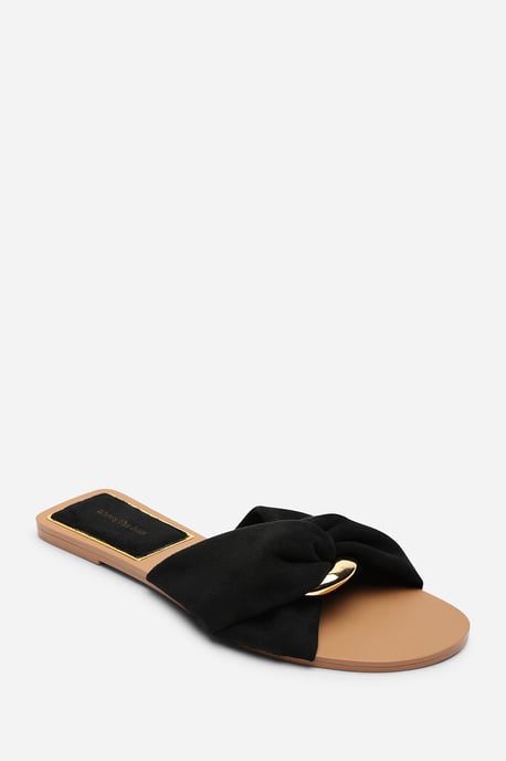 Where's That From Womens Lavina Knot Detail Black Suede Slide On Sandal - Image 3