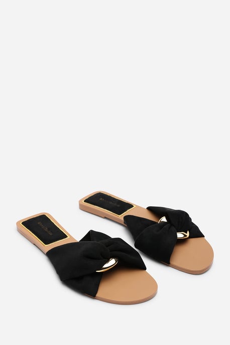 Where's That From Womens Lavina Knot Detail Black Suede Slide On Sandal - Image 4