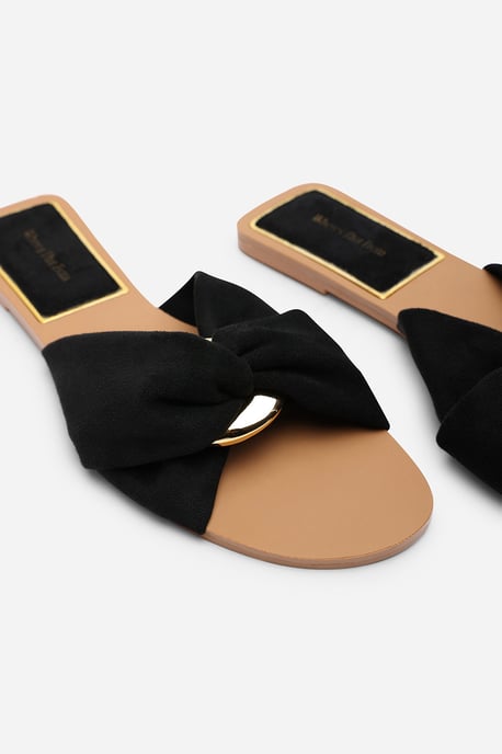 Where's That From Womens Lavina Knot Detail Black Suede Slide On Sandal - Image 5