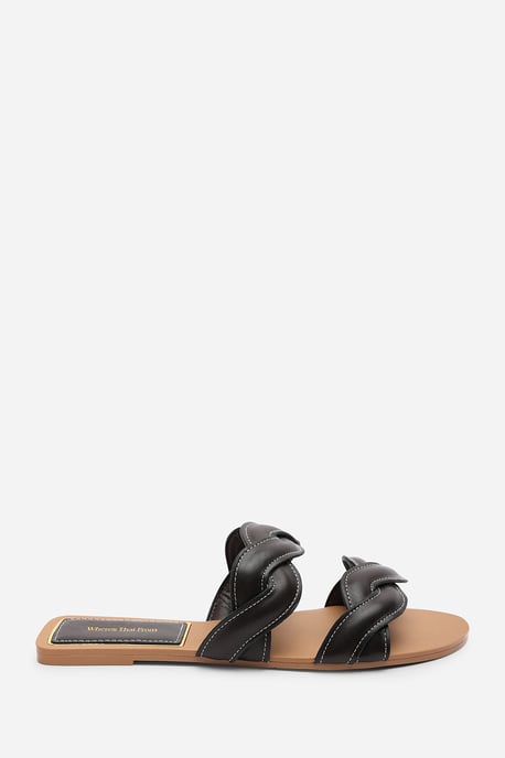 Where's That From Womens 'Julietta Two Strap Braided Dark Brown Slip on Sandals with Contrast Stitching - Image 2