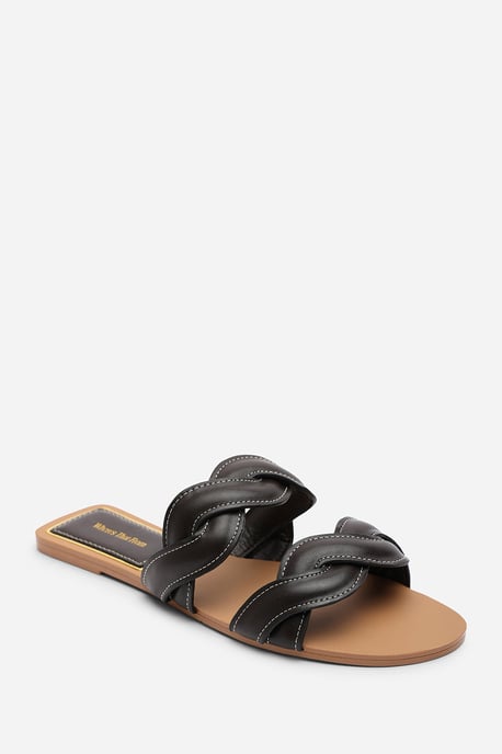 Where's That From Womens 'Julietta Two Strap Braided Dark Brown Slip on Sandals with Contrast Stitching - Image 3