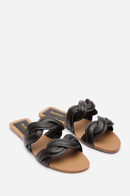 Where's That From Womens 'Julietta Two Strap Braided Dark Brown Slip on Sandals with Contrast Stitching - Image 4