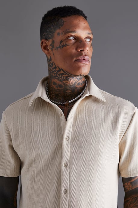 Short Sleeve Jersey Herringbone Shirt And Short Set - Image 3