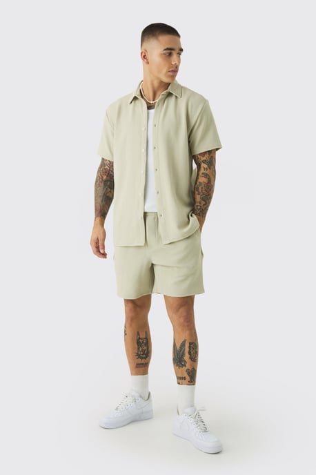 Short Sleeve Jersey Herringbone Shirt And Short Set - Image 5