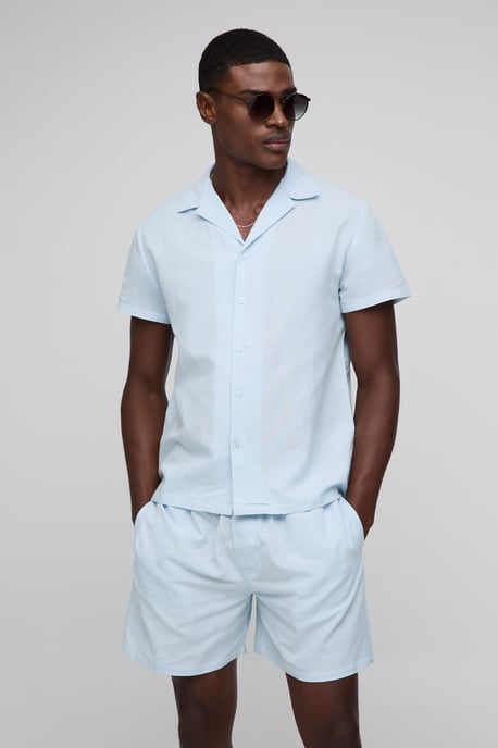 Regular Revere Linen Blend Shirt & Short Set - Image 3