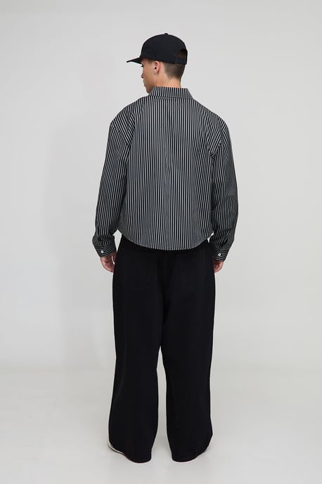 Oversized Boxy Stripe Long Sleeve Curved Hem Shirt - Image 2