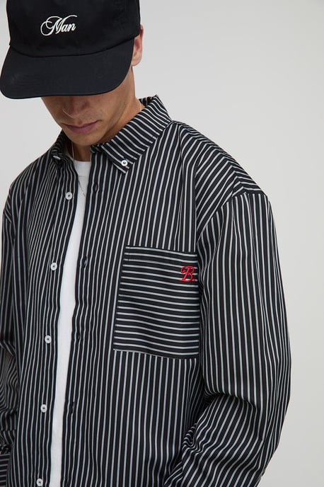 Oversized Boxy Stripe Long Sleeve Curved Hem Shirt - Image 3