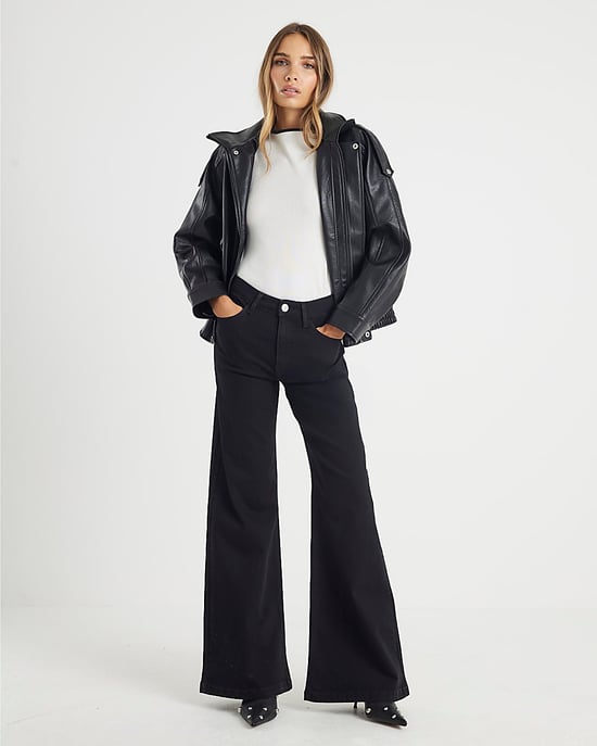 River Island Womens Wide Leg Jeans Black High Rise Palazzo - Image 1