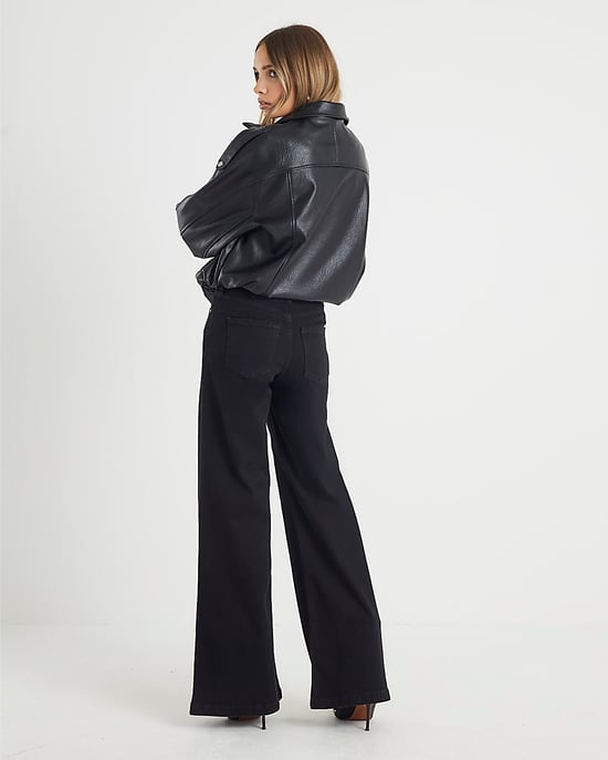 River Island Womens Wide Leg Jeans Black High Rise Palazzo - Image 3