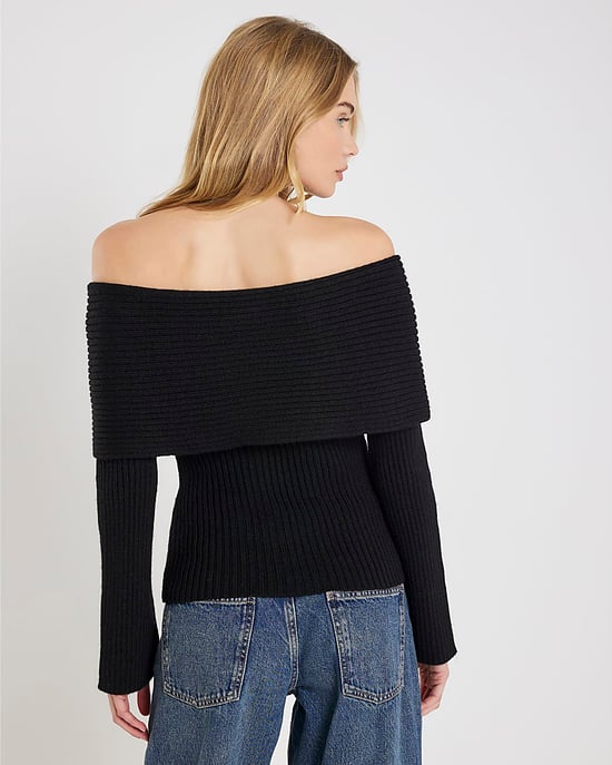 River Island Womens Jumper Black Knitted Long Sleeve Bardot - Image 3