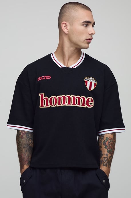 Oversized Boxy Homme Waffle Embroidered Sports Top - Image 1