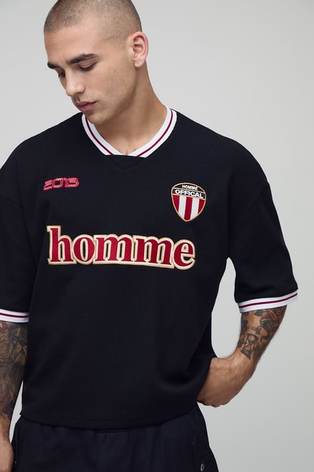 Oversized Boxy Homme Waffle Embroidered Sports Top - Image 3