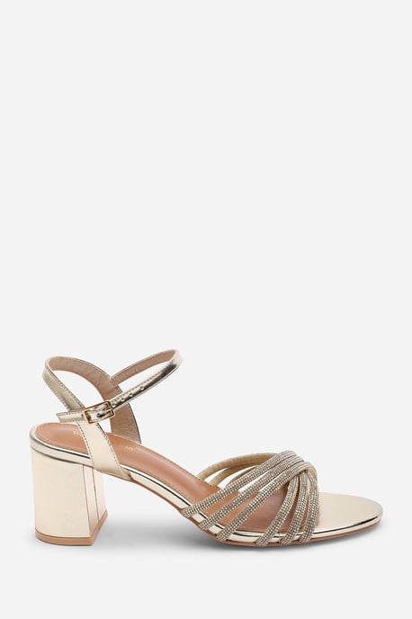 Where's That From Womens Bellini Cross Over Diamante Strap Gold Metallic Block Heel Sandals - Image 2