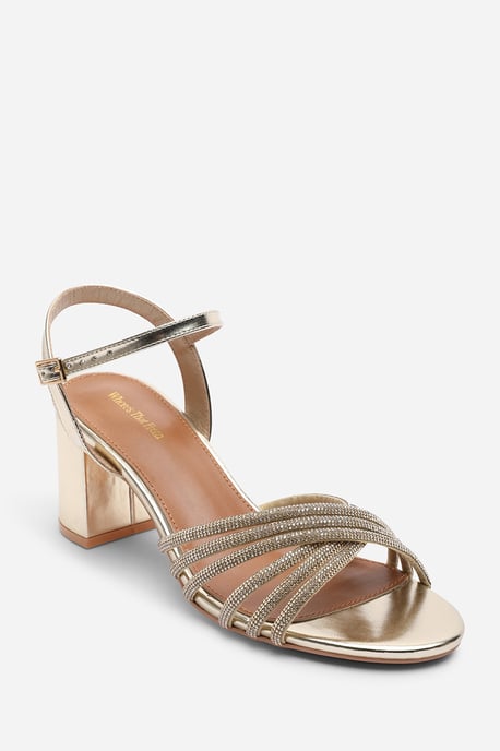 Where's That From Womens Bellini Cross Over Diamante Strap Gold Metallic Block Heel Sandals - Image 3
