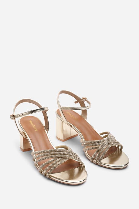 Where's That From Womens Bellini Cross Over Diamante Strap Gold Metallic Block Heel Sandals - Image 4