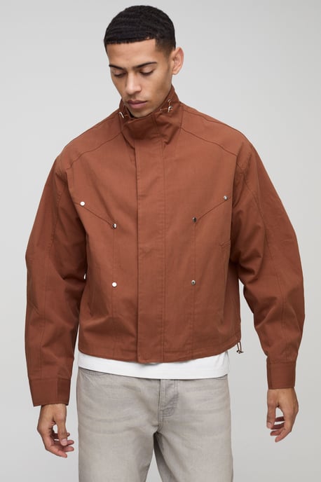 Oversized Boxy Twill Funnel Neck Cagoule Jacket - Image 1
