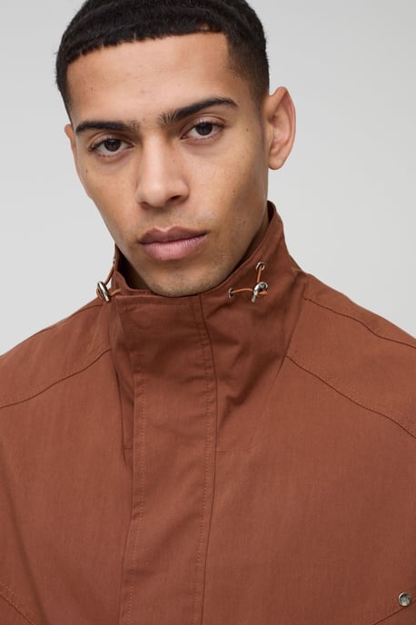 Oversized Boxy Twill Funnel Neck Cagoule Jacket - Image 3