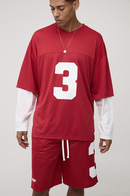 Oversized Official Man Faux Layer Mesh Sports Top - Image 1