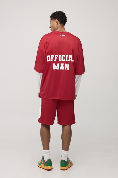 Oversized Official Man Faux Layer Mesh Sports Top - Image 2