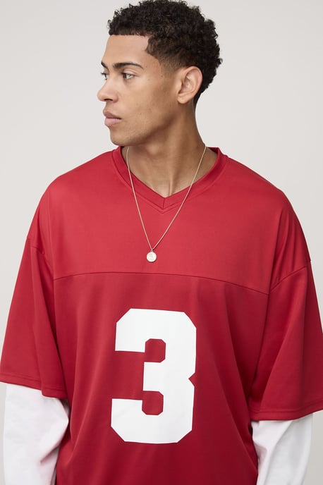 Oversized Official Man Faux Layer Mesh Sports Top - Image 3