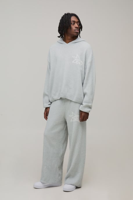 Oversized Boxy Hooded Boucle Knitted Tracksuit - Image 1