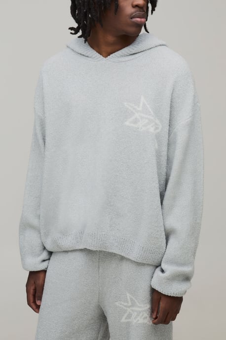 Oversized Boxy Hooded Boucle Knitted Tracksuit - Image 3