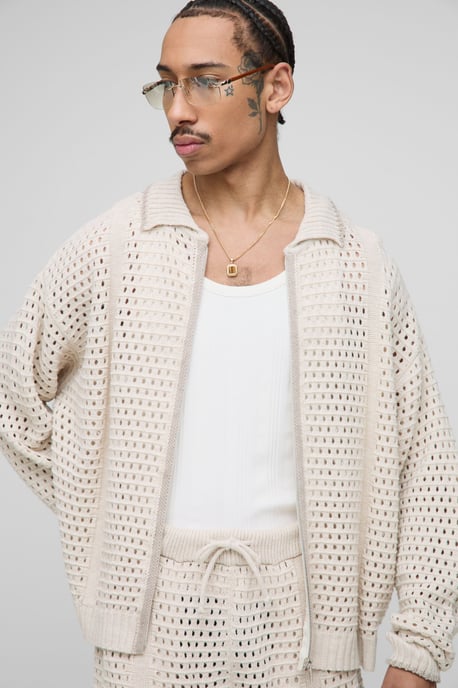 Oversized Boxy Blanket Open Stitch Knitted Tracksuit - Image 3