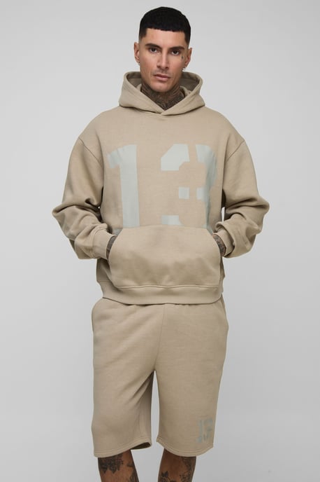 Tall Oversized Boxy 13 Print Hoodie & Short Set - Image 1