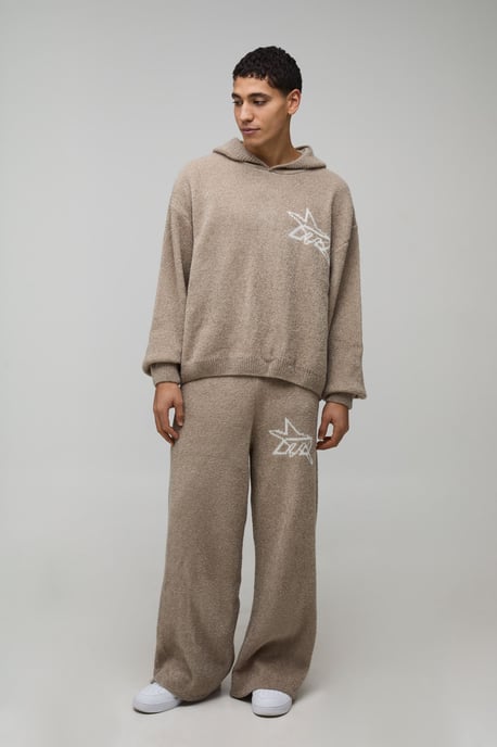 Oversized Boxy Hooded Boucle Knitted Tracksuit - Image 1