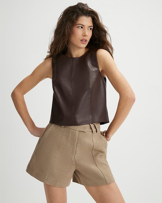 River Island Womens Shell Top Brown Faux Leather - Image 1