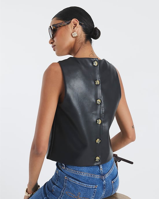 River Island Womens Top Black Faux Leather Sleeveless - Image 2