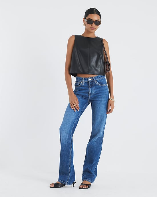 River Island Womens Top Black Faux Leather Sleeveless - Image 4