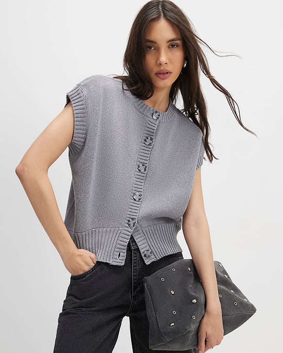 River Island Womens Top Grey Knitted Sleeveless Ribbed Hem Tank - Image 1