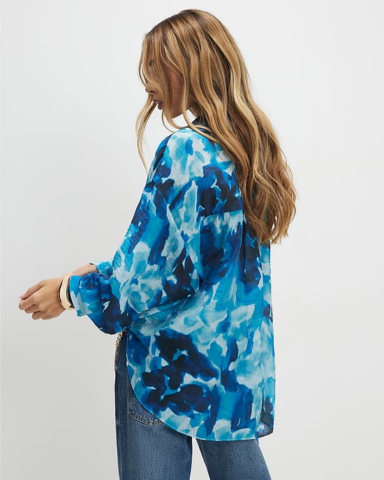 River Island Womens Blouse Blue Abstract Print Collared - Image 3