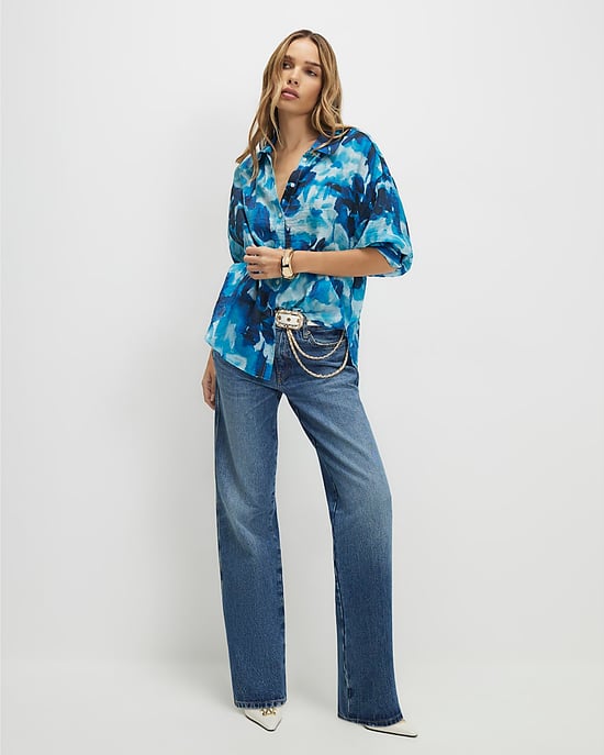 River Island Womens Blouse Blue Abstract Print Collared - Image 4
